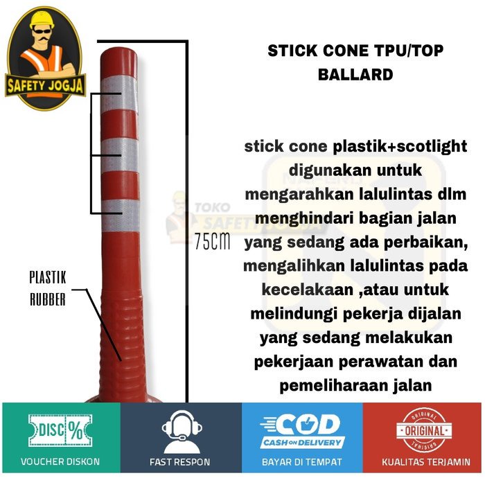 Jual Stick Cone T Top Bollard Rubber Pembatas Jalan Cm Base Orange