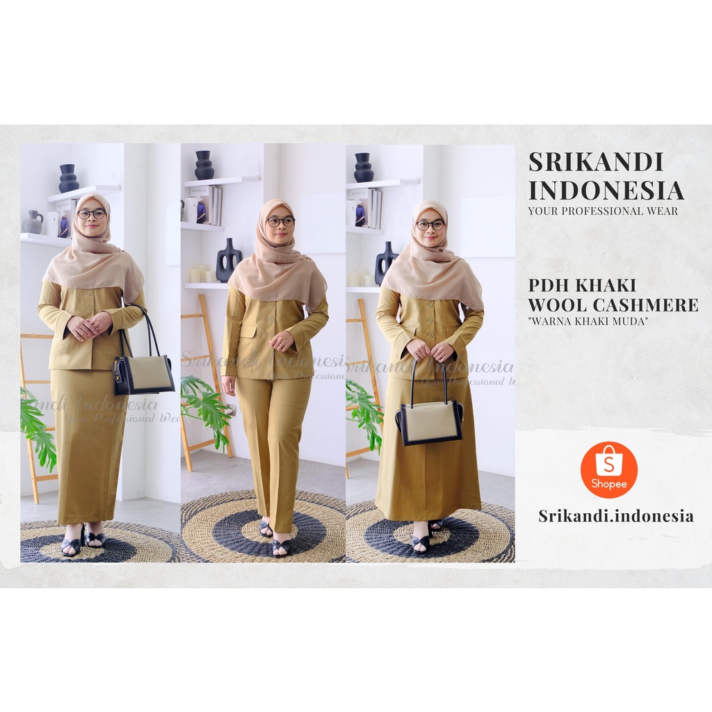 Jual Seragam Pemda Pns Pdh Khaki Muda Wanita Wool Cashmere Premium