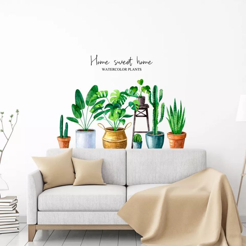 Jual Wall Sticker Dinding Aesthetic Tanaman Tropical Kaktus Monstera