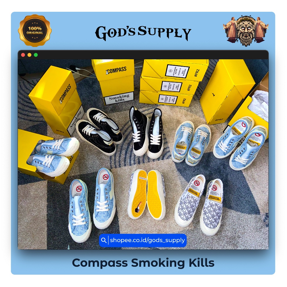 Jual ORIGINAL Sepatu Compass Smoking Kills Low High Slip On FR2