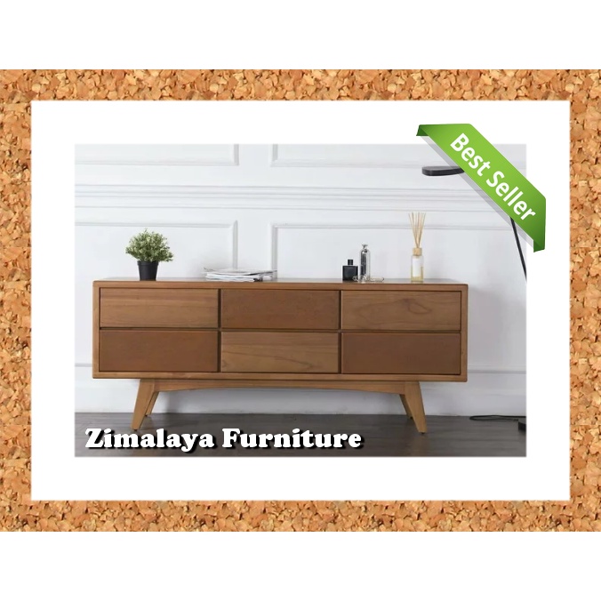 Jual Buffet Meja Tv Minimalis Kayu Jati Asli Model Retro Laci