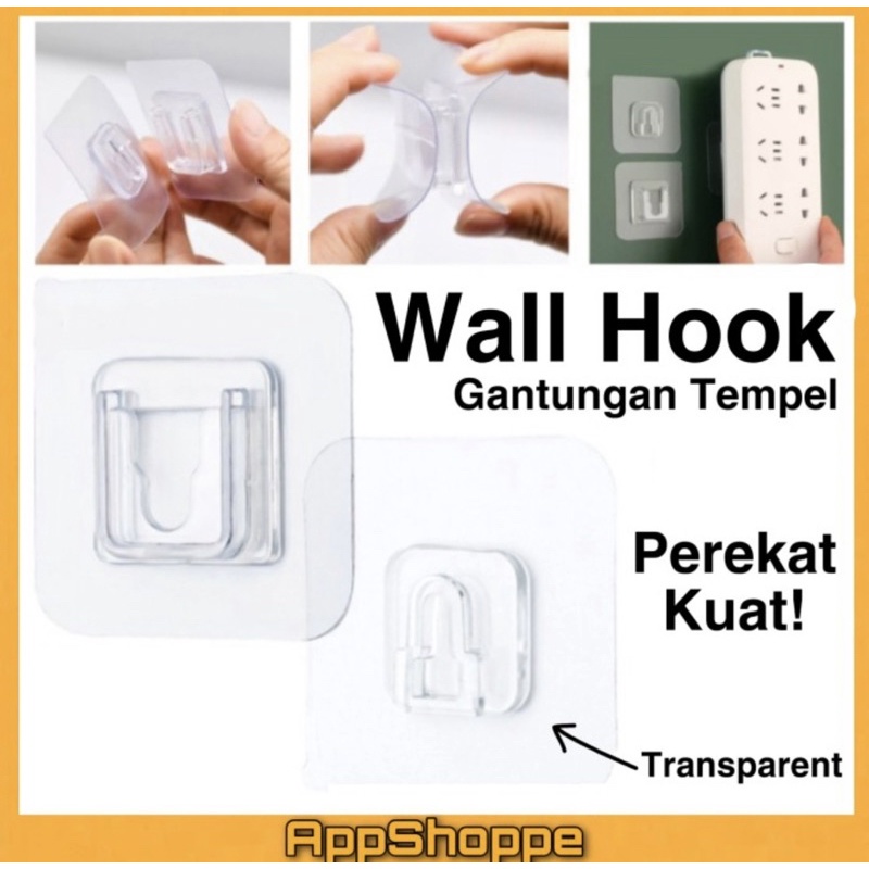 Jual Wall Hook Socket Transparent Adhesive GANTUNGAN TEMPEL DINDING 2