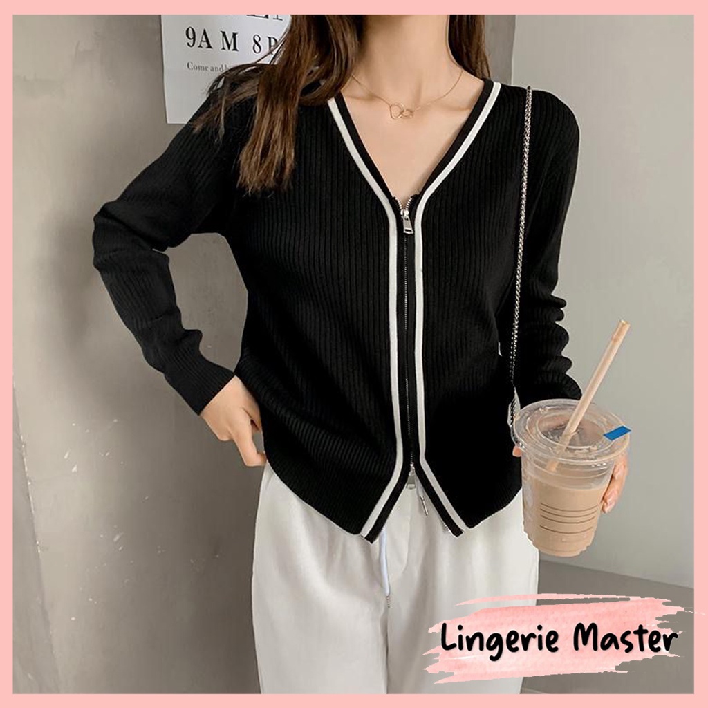 Jual LINGERIE MASTER T 37 Korean Outer Knit Zip Shirt Blouse