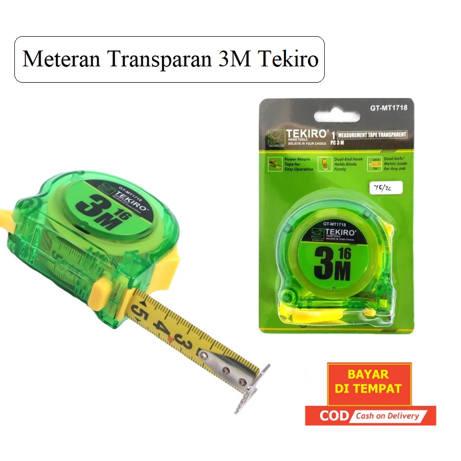 Jual TEKIRO Meteran 3 Meter Meteran Transparan 3M Alat Ukur Panjang