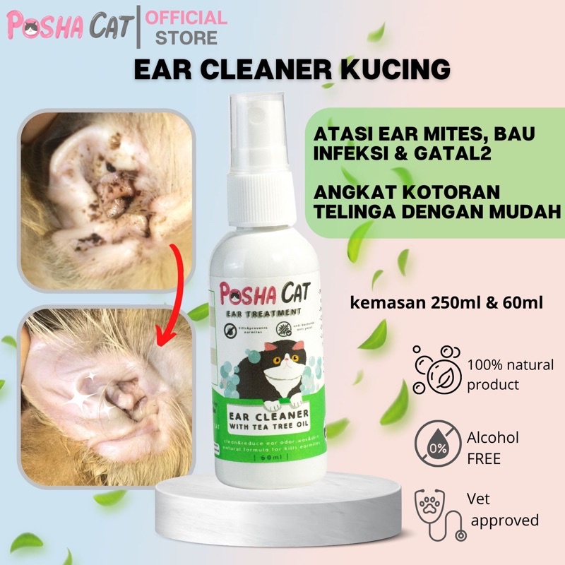 Jual Posha Cat Pembersih Telinga Kucing Atasi Earmites Bau Infeksi