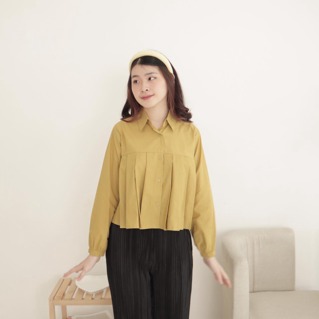 Jual Msmo Dear Top Longsleeve Pleats Shirt Kemeja Wanita Blouse