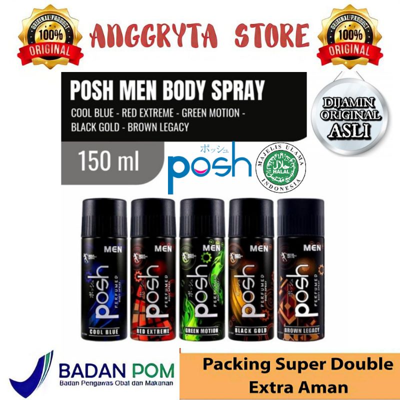 Jual Posh Men Body Spray Botol Bottle Cool Blue Green Motion Black