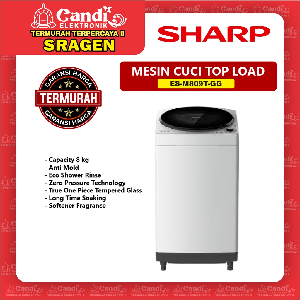 Jual SHARP Mesin Cuci Top Load 8 Kg ES M809T GG Shopee Indonesia