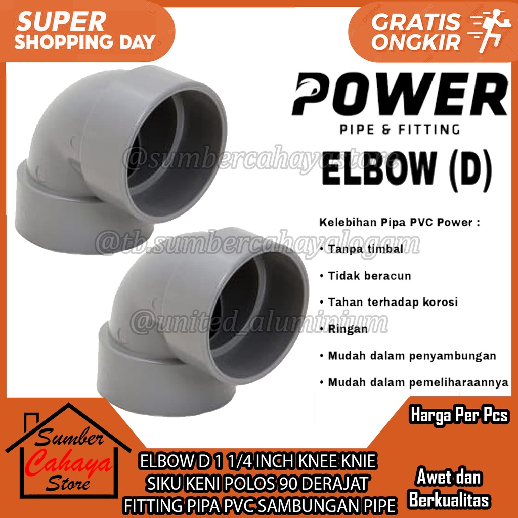 Jual ELBOW D POWER 1 1 4 INCH KNEE KNIE SIKU KENI POLOS 90 DERAJAT