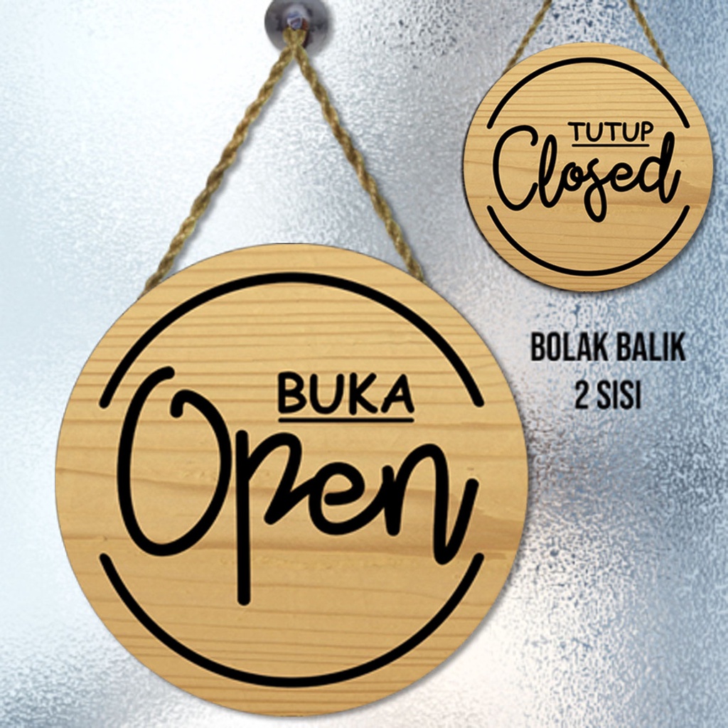 Jual Open Close Sign Board Buka Tutup Bolak Balik Motif Kayu Shopee