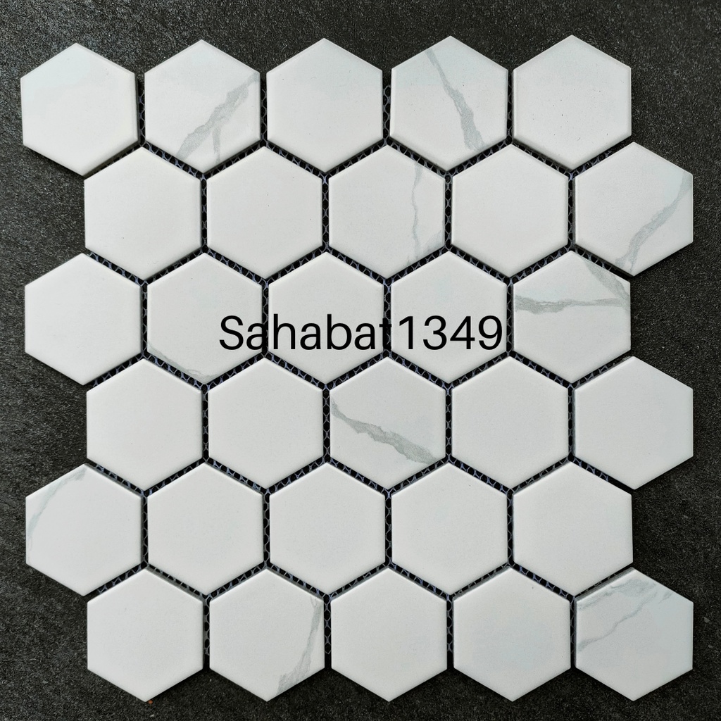 Jual Mosaic Backsplash Tile Singres Type P59M11 Hexagonal Calacatta