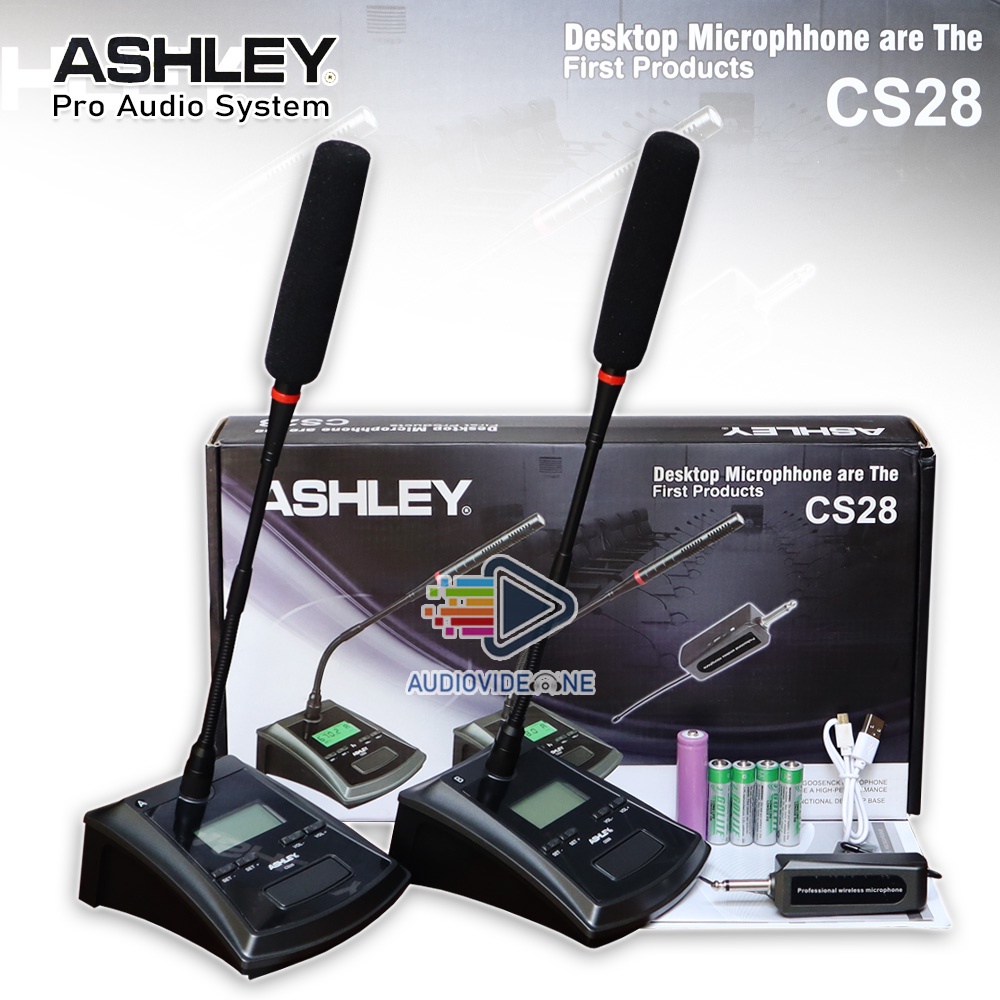 Jual Mic Meja Wireless Ashley CS28 Original 2 Microphone Podium Mimbar