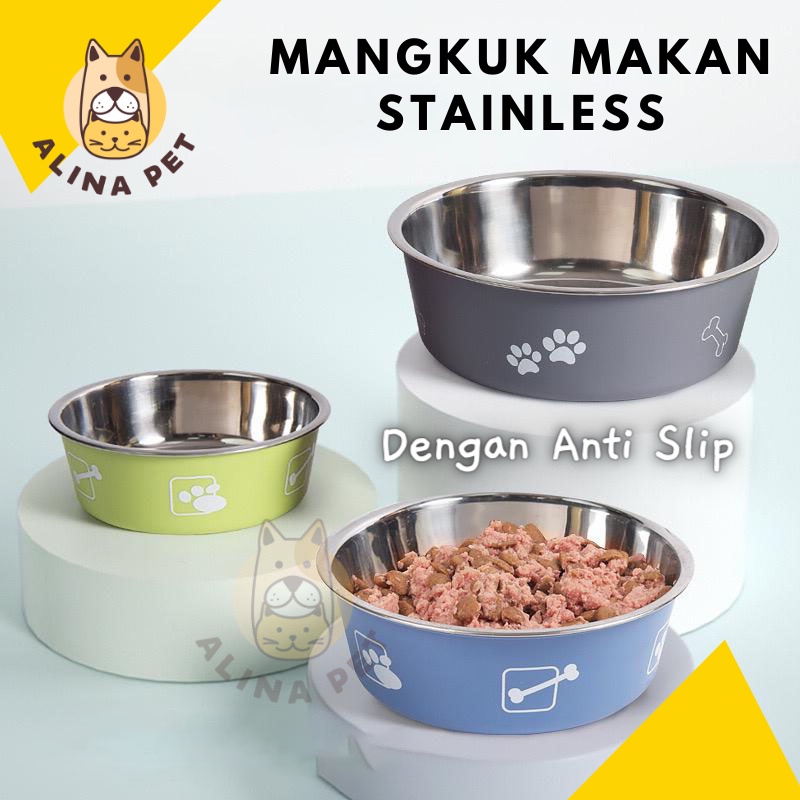 Jual Tempat Makan Anjing Kucing Stainless Anti Slip Mangkuk Makan Pet