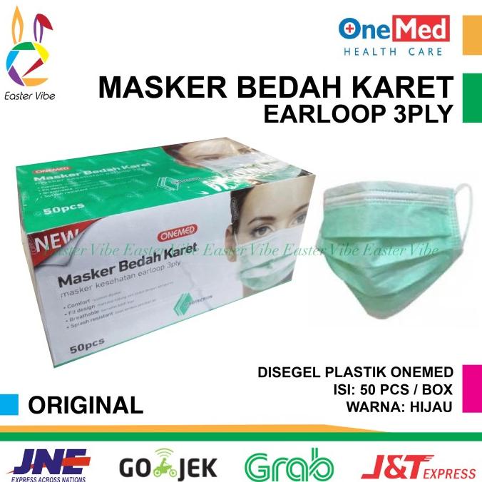 Jual ONEMED MASKER BEDAH KARET EARLOOP 3 PLY MASKER MEDIS WARNA