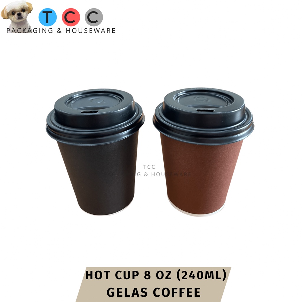 Jual Hot Cup Oz Ml Tutup Paper Gelas Kopi Polos Tahan Panas