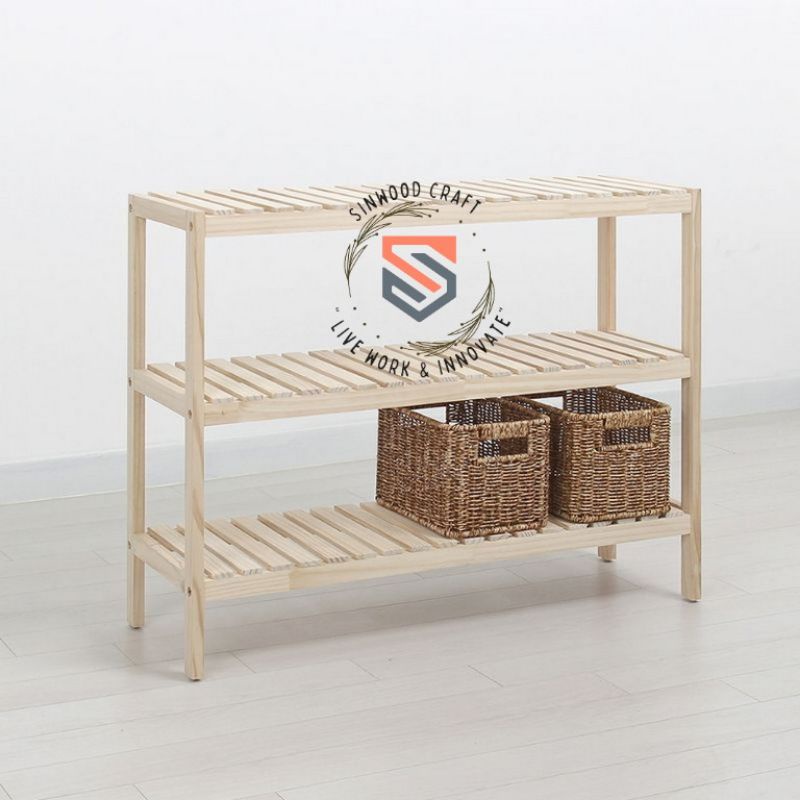 Jual Rak Kayu Susun Wooden Shelf Tingkat Minimalis Shopee Indonesia