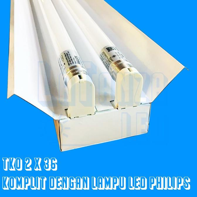 Jual Kap Lampu TKO LED 2x36 120cm Kap TKO TL 2x16 Philips Komplit