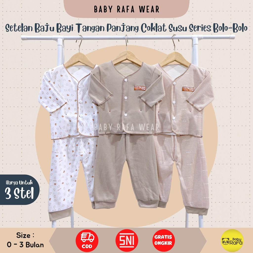 Jual Serian Coklat Susu 3 Stel Setelan Baju Bayi Tangan Panjang