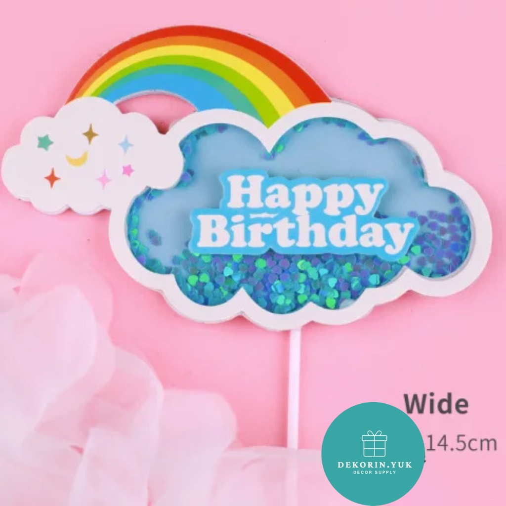 Jual CAKE TOPPER HAPPY BIRTHDAY RAINBOW GLITTER FLAKES Cake Topper