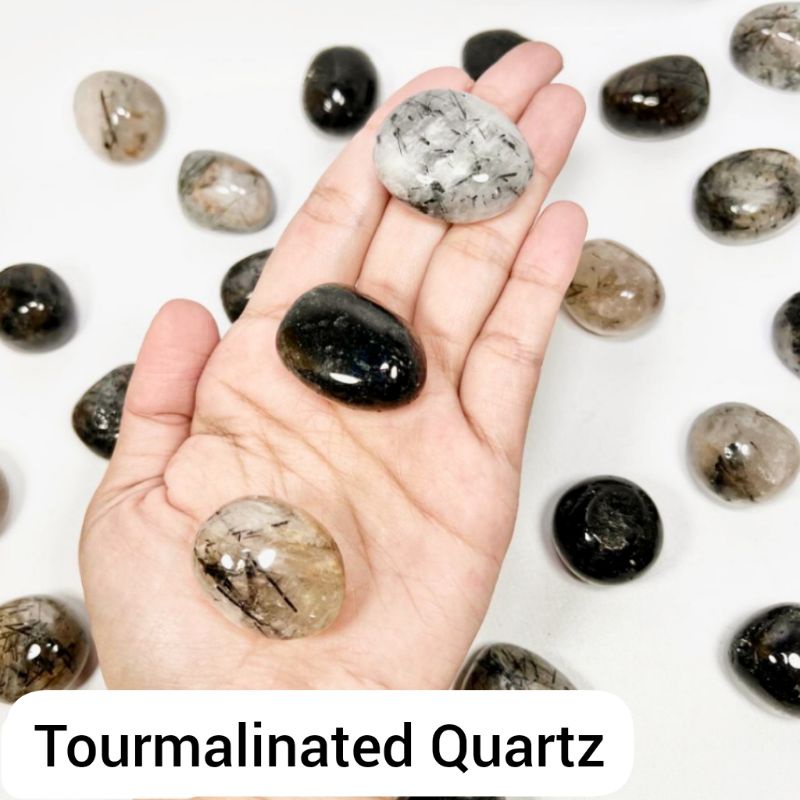 Jual Tourmalinated Quartz Crystal Tumble Batu Kristal Natural Healing