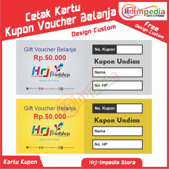 Jual Cetak Kupon Handiah Design Custom Full Warna Cetak Kupon Voucher