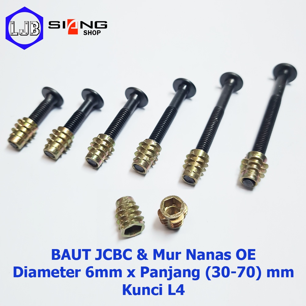 Jual Baut JCBC M6 Panjang 2 Sd 7 Cm Dan Mur Nanas OE 13mm Furniture