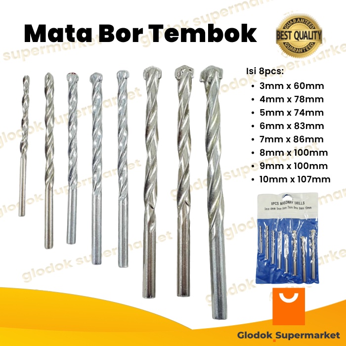 Jual Mata Bor Tembok Beton Besi Set Mm Mm Pcs Masonry Drill Bit