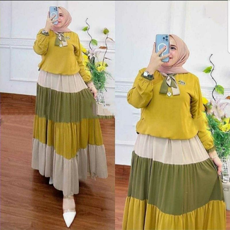 Jual Setelan Rok Real Pic Bahan Crinkle Flow Ld Rok Pinggang Karet