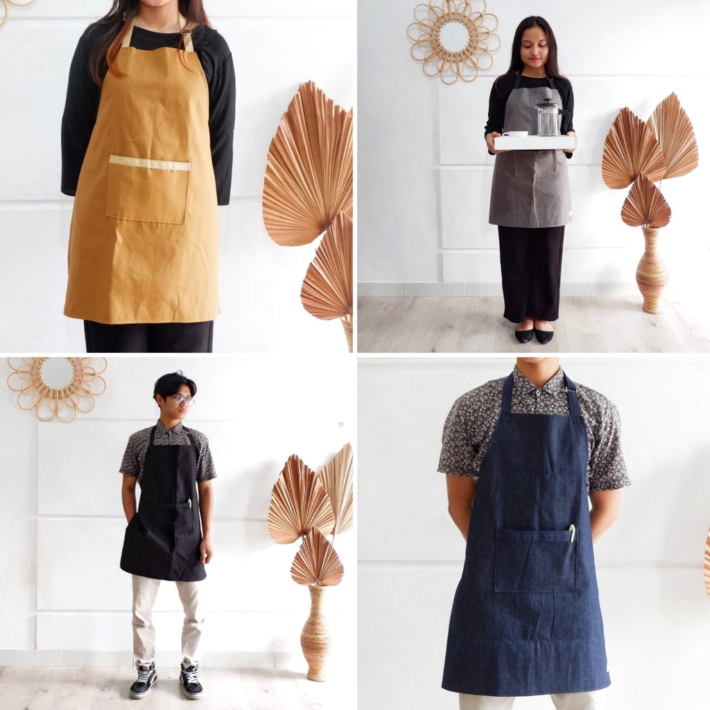 Jual Apron Polos Dewasa Unisex Celemek Apron Barista Chef Masak