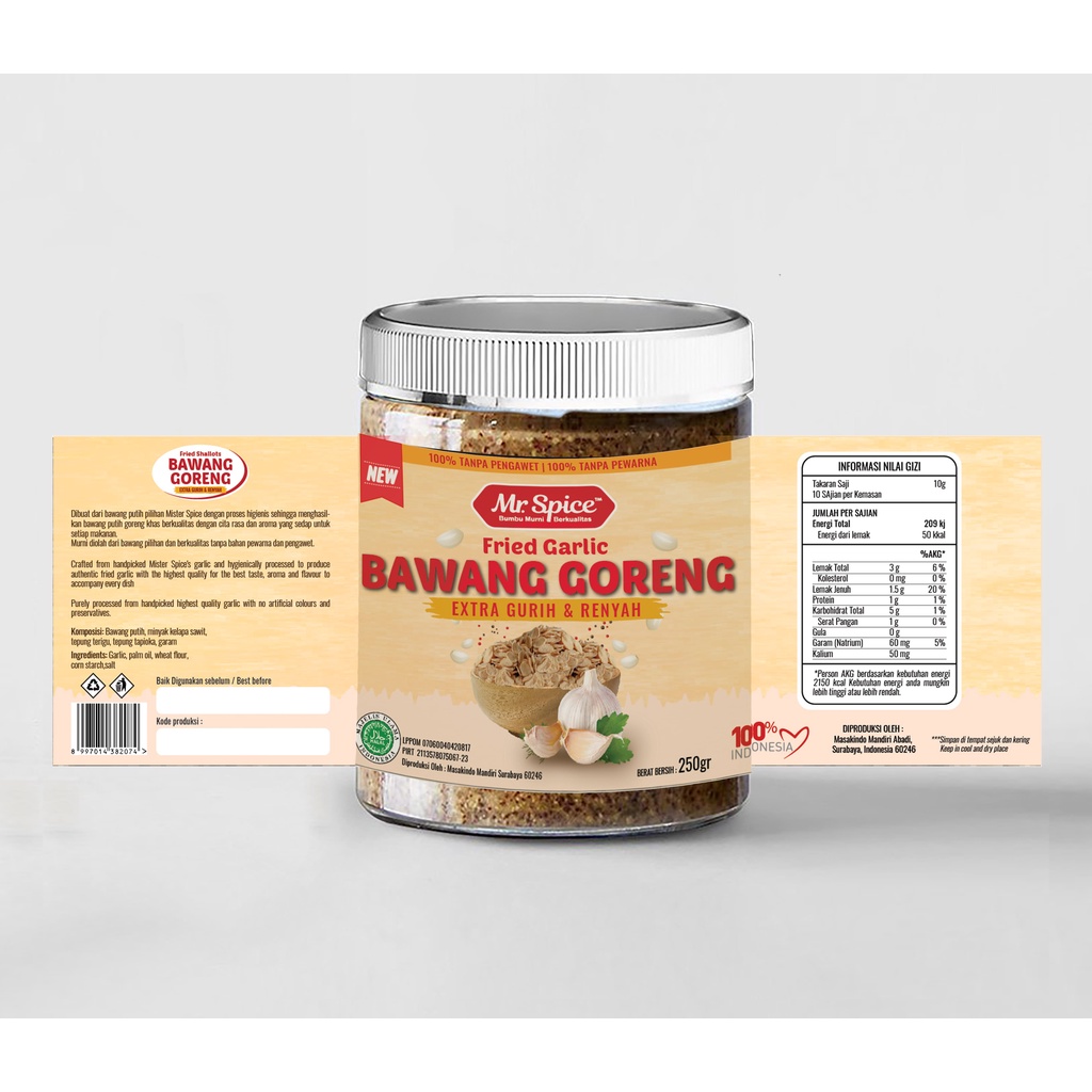 Jual Mr Spice Bawang Putih Goreng Toples Premium Fried Garlic