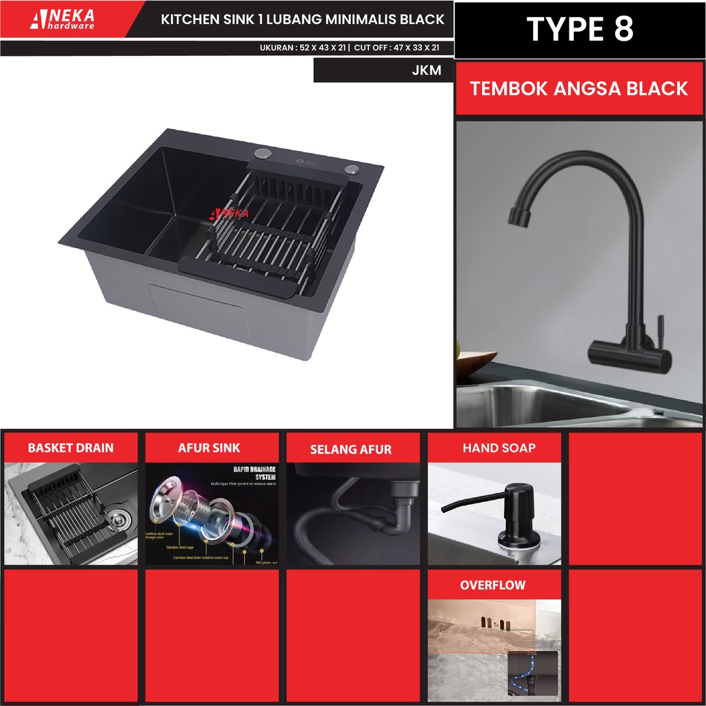 Jual Kitchen Sink JKM Black 5243 SS 304 Complate Set Bak Cuci Piring