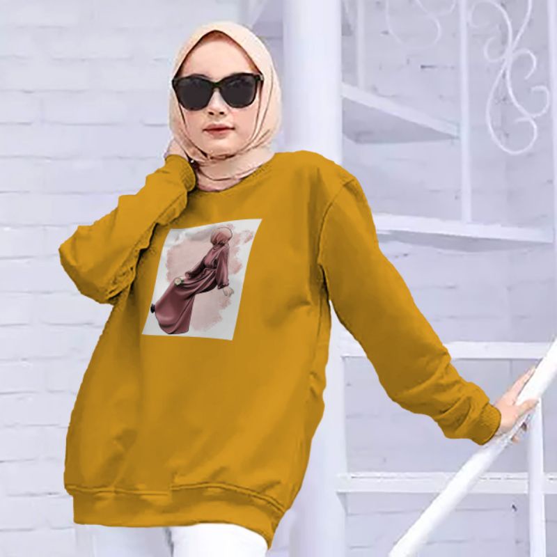 Jual Sweater Basic CrewNeck Wanita Atasan Kaos Lengan Panjang Wanita