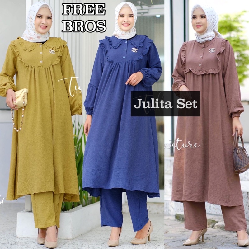 Jual ONE SET CRINKLE SETCEL LONG TUNIK STELAN JUMBO BUSUI KANCING DEPAN