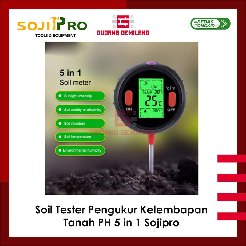 Jual Alat Ukur PH Tanah Kelembapan 5 In 1 Digital Soil Tester Sojipro