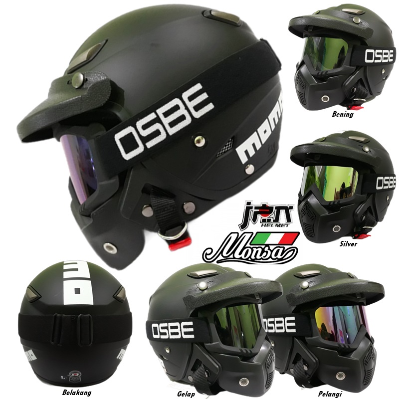 Jual Helm Dewasa Retro Klasik JPN MOMO Hitam Doff Goggle Mask Masker