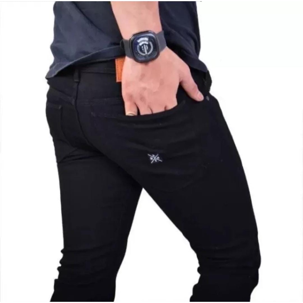 Jual TURUN HARGA Celana Jeans Pria Lelaki Dewasa Hitam Pensil Slimfit