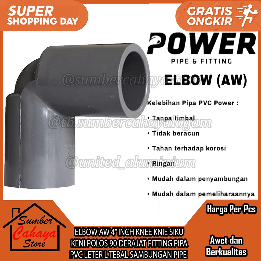 Jual ELBOW AW 4 INCH POWER KNEE KNIE SIKU KENI POLOS 90 DERAJAT