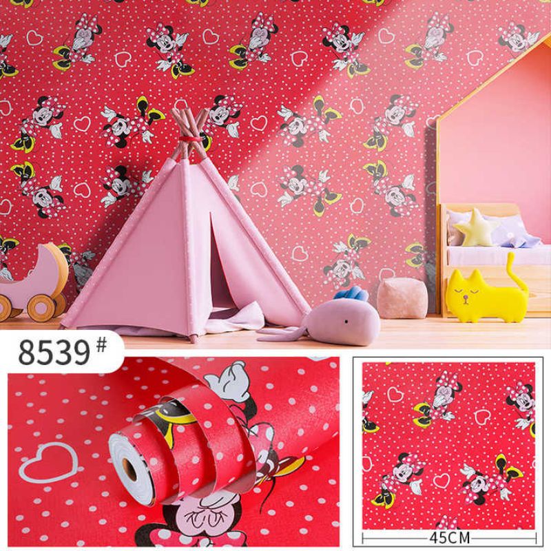 Jual Wallpaper Sticker Dinding Karakter Minnie Mouse Merah Pita Merah