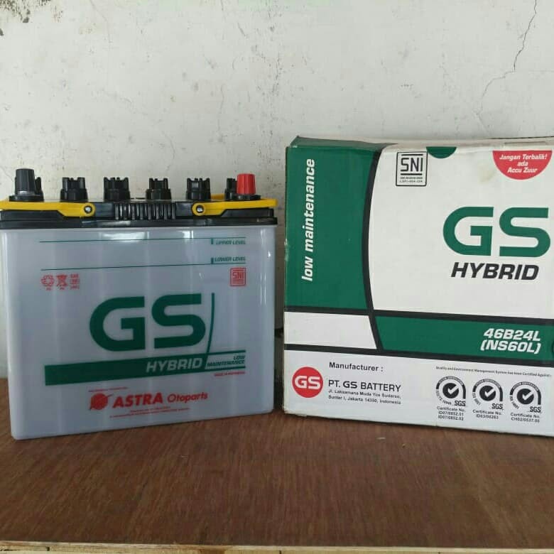 Jual Aki Mobil NS60L 46B24L 45 Ah 12V GS Astra Hybrid 100 Asli