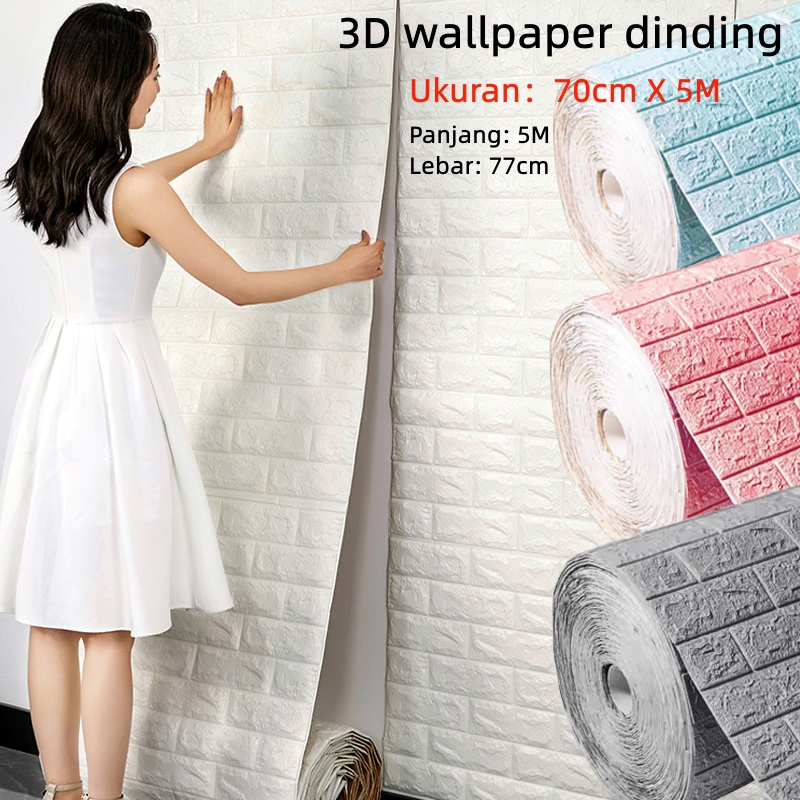 Jual 5M Wallpaper Roll 3D Foam Motif Batu Bata Wall Foam Stiker