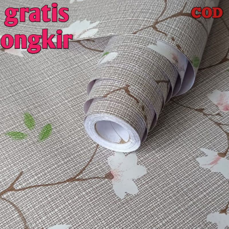 Jual Wallpaper Sticker Dinding Bunga Sakura Dasar Abu Daun Hijau