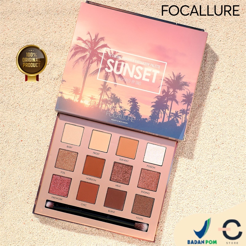 Jual ORI BPOM FOCALLURE Eyeshadow Palette SUNSET 12 Shade Warna