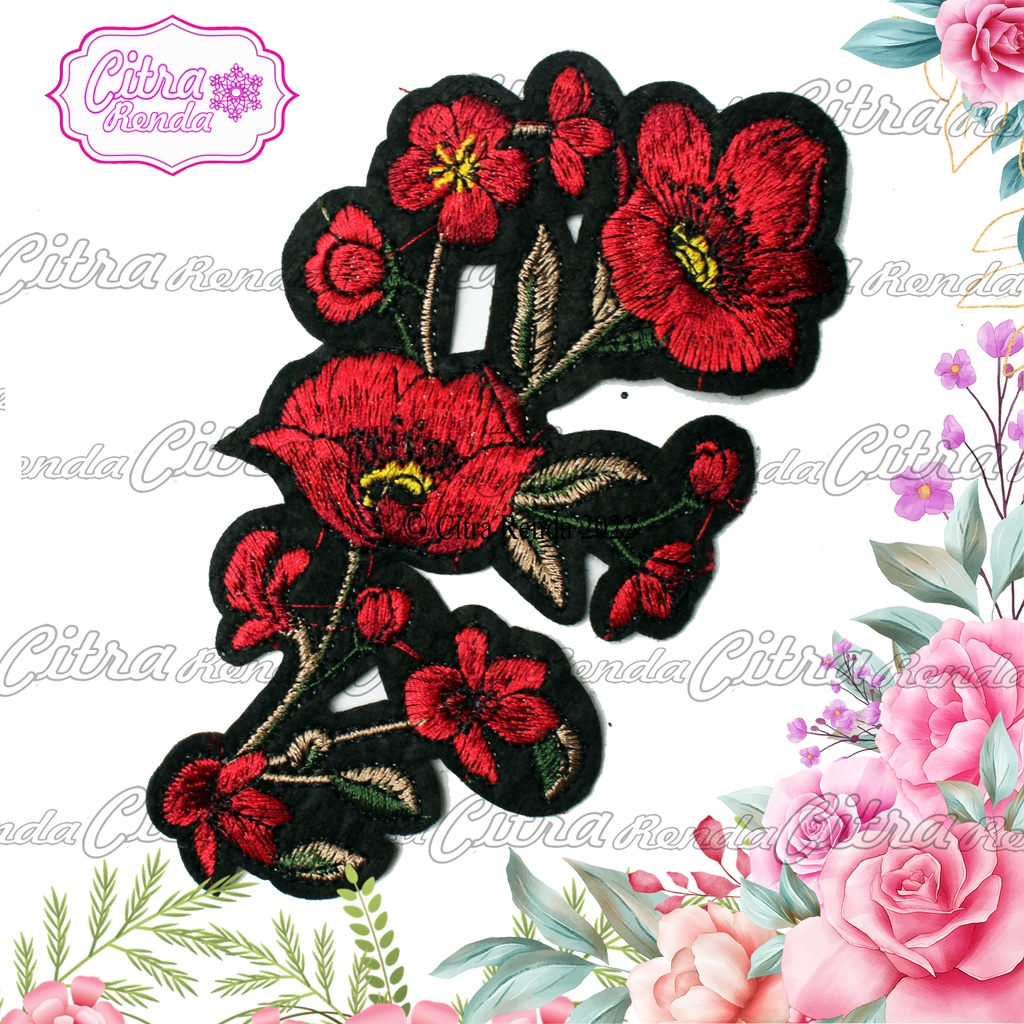 Jual Per Pcs Ap Rose Embroidery Bunga Mawar Emblem Baju