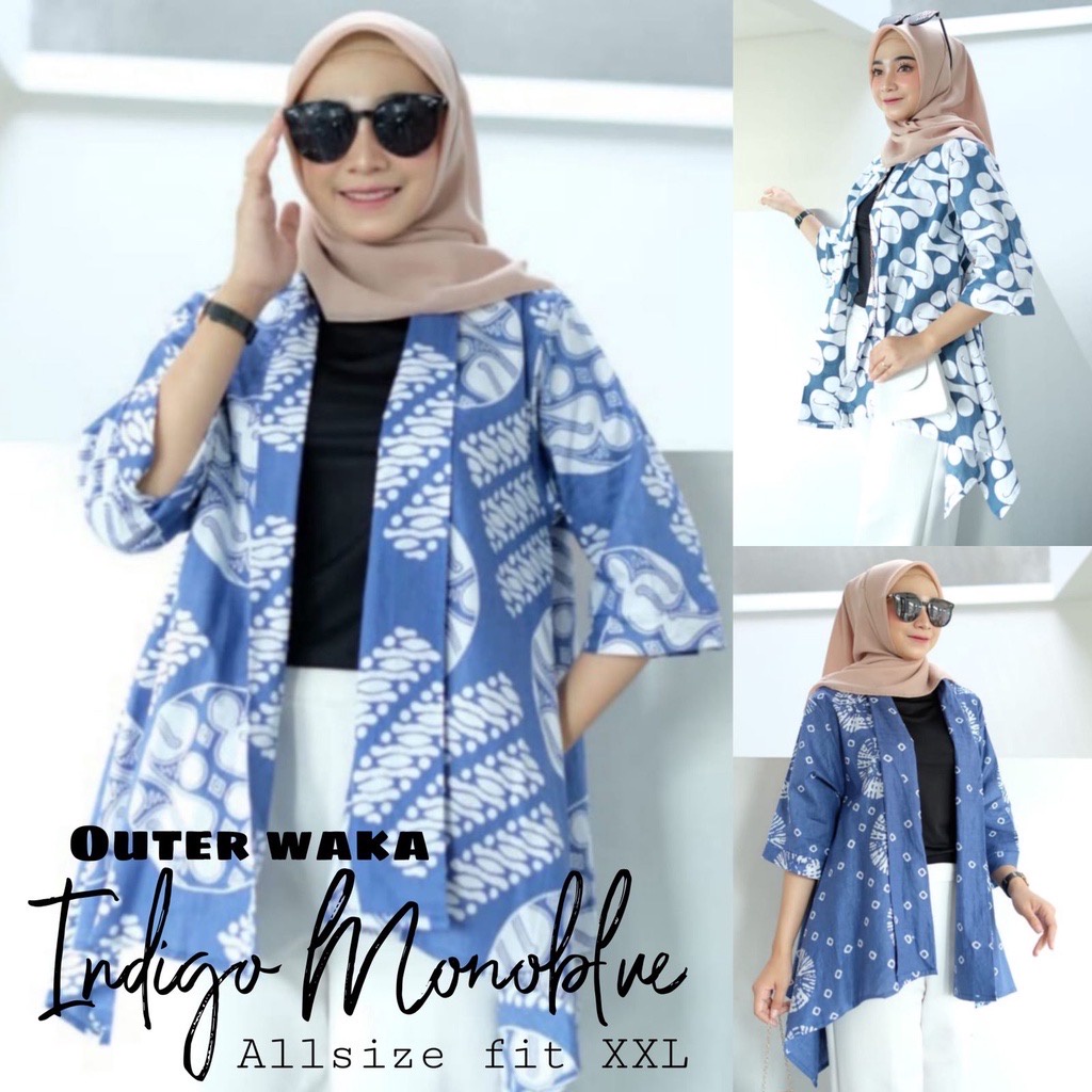 Jual Outer Waka Indigo Monoblue Batik Rompi Cardigan Vest Modern