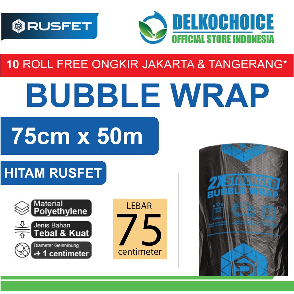 Jual Plastik Bubble Wrap RUSFET HITAM 75CM X 50M TEBAL Bubblewrap ROLL