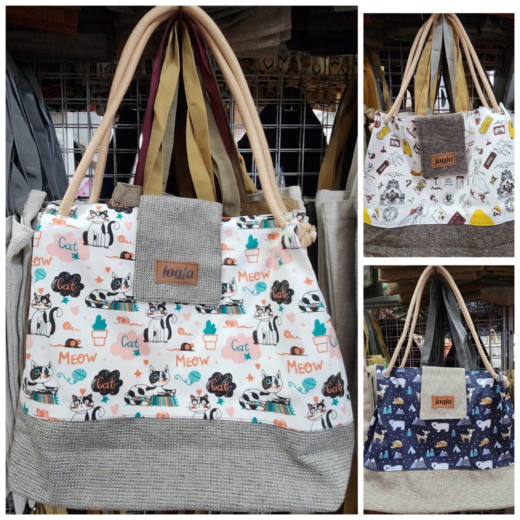 Jual Totebag Wanita Motif Bahan Kanvas Tas Jogja Tote Tas Bahu Tas