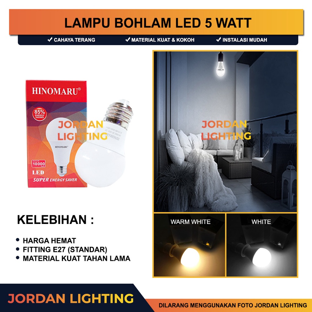 Jual Lampu Bohlam LED 5 Watt 5W Light Bulb Putih Kuning Warm White SNI