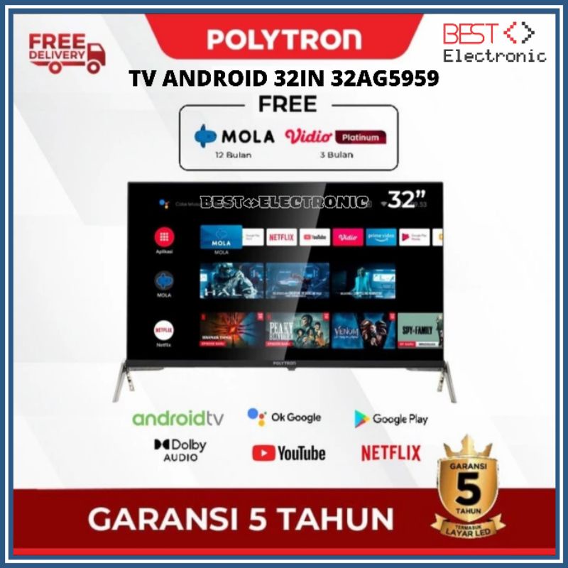 Jual Polytron Smart Android LED TV 32 Inch MOLA TV 32AG5759 32AG5959