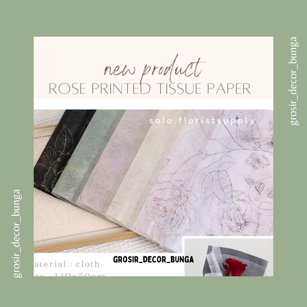 Jual Sw Rose Printed Tissue Paper Flower Wrapping Premium Nonwoven