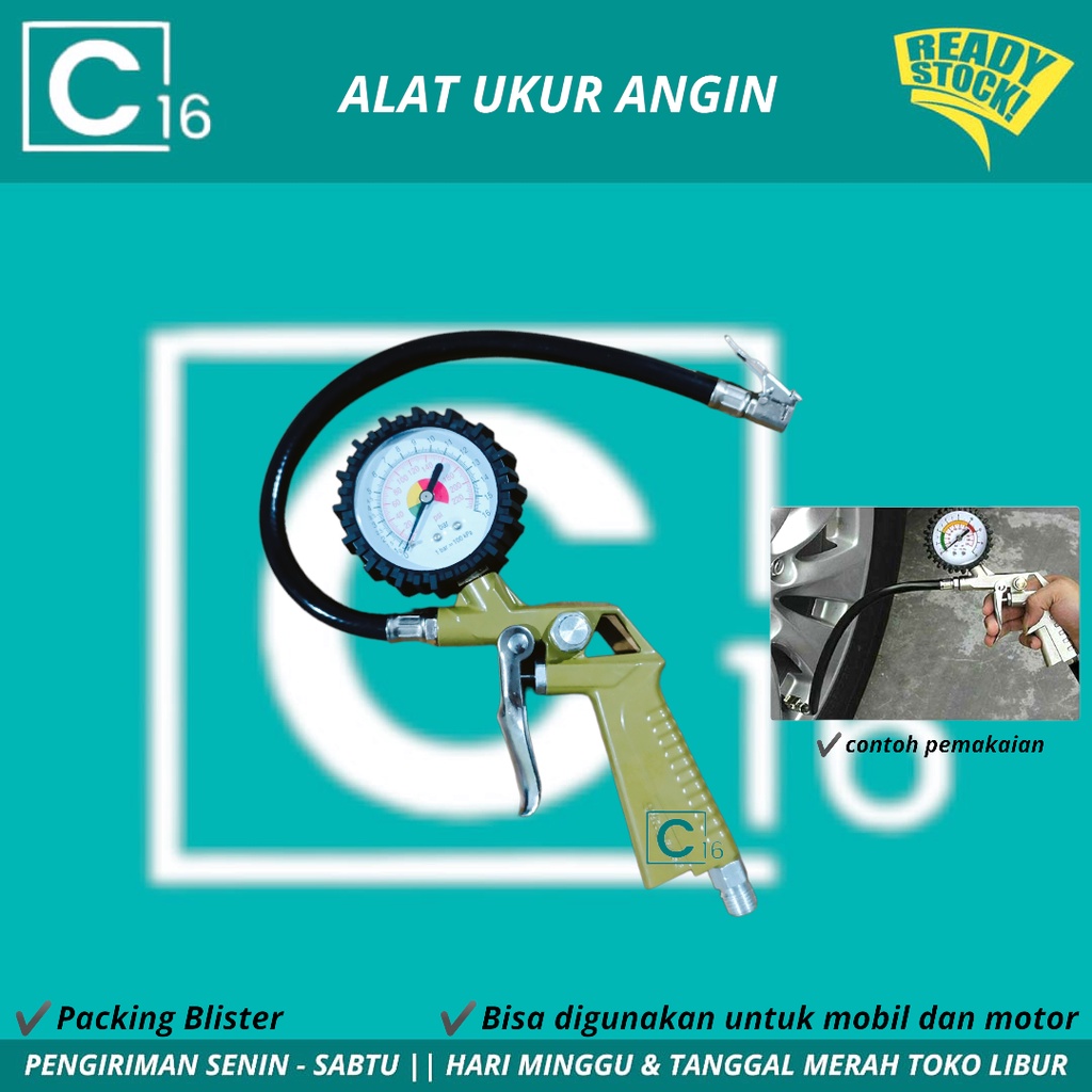 Jual Tire Inflator Air Pressure Gun Isi Ukur Tekanan Angin 3 In 1 Tire